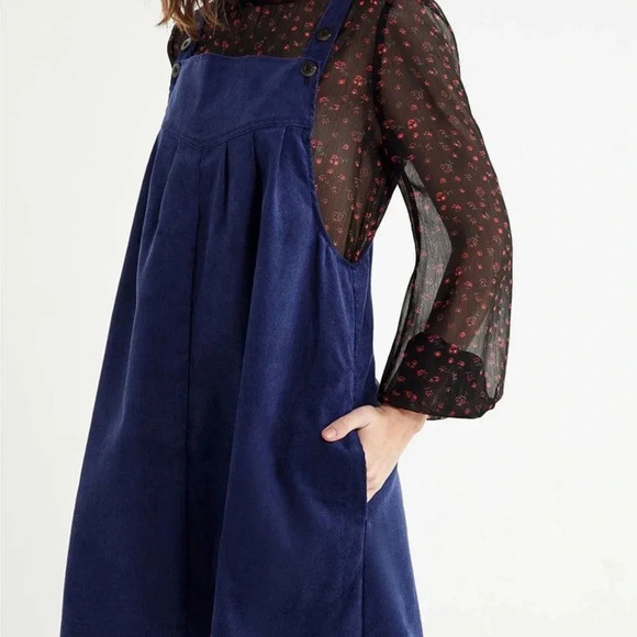 Urban Renewal | Cordiroy mini Apron dress jumper Womens size M Navy blue pleated - Picture 8 of 8